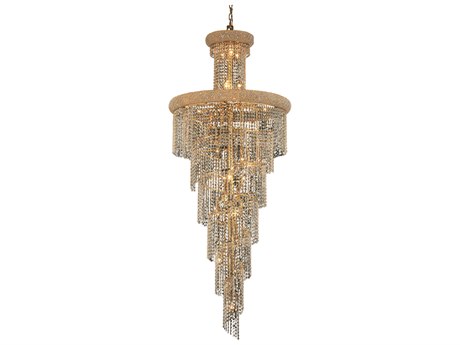 Elegant Lighting Spiral 28-Light Gold Clear Crystal Tiered Chandelier