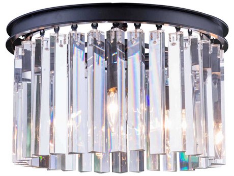 Elegant Lighting Sydney 3-Light Matte Black Clear Crystal Drum Flush Mount