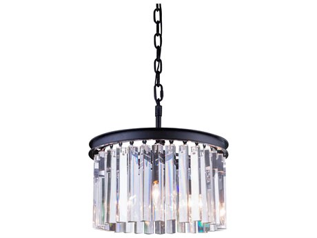 Elegant Lighting Sydney 3-Light Matte Black Clear Crystal Drum Pendant