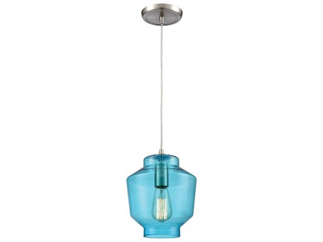 Elk Home Barrel 1-Light Satin Nickel Blue Glass Linear Mini Pendant