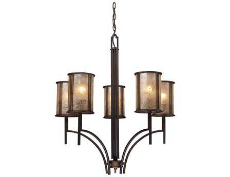 Elk Home Barringer 5-Light Aged Bronze Glass Cylinder Tiered Chandelier