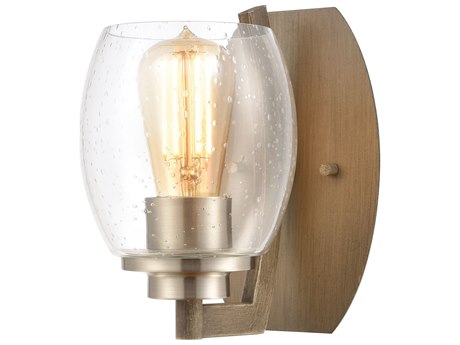 Elk Home Bixler 1-Light Light Wood Satin Nickel Brown Glass Wall Sconce