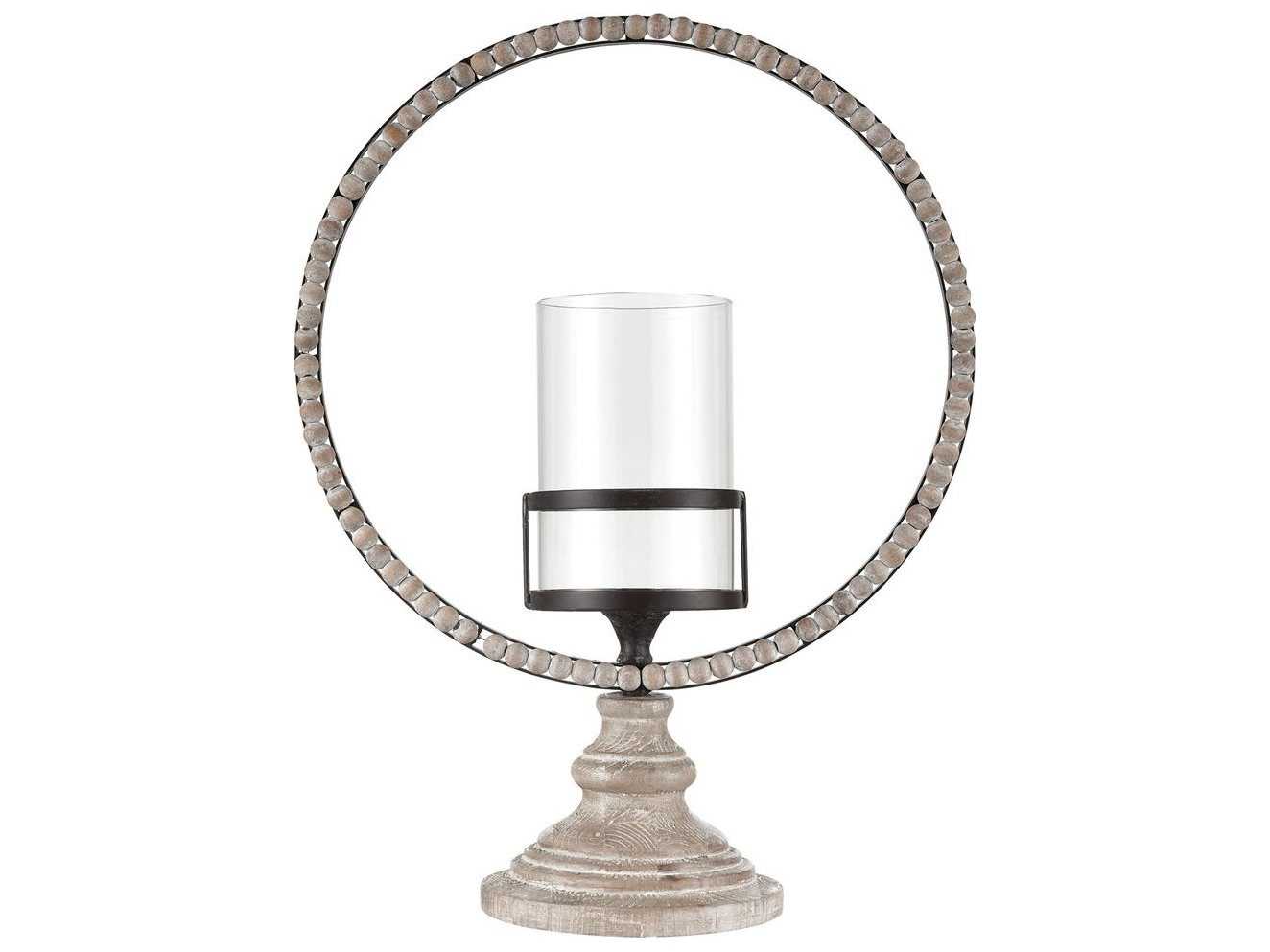 Elk Home Whitewashed Wood / Oil Rubbed Bronze Clear Candle Holder