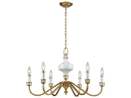 Elk Home Ceramique 6-Light Antique Gold Leaf White Candelabra Chandelier