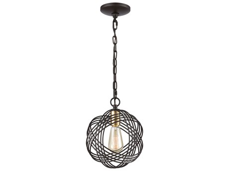 Elk Home Concentric 1-Light Oil Rubbed Bronze Satin Brass Glass Geometric Round Mini Pendant