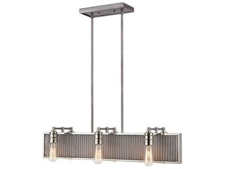 Elk Home Corrugated Steel 6-Light Weathered Zinc Polished Nickel Silver Geometric Island Pendant