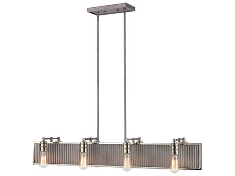 Elk Home Corrugated Steel 8-Light Weathered Zinc Polished Nickel Silver Geometric Island Pendant