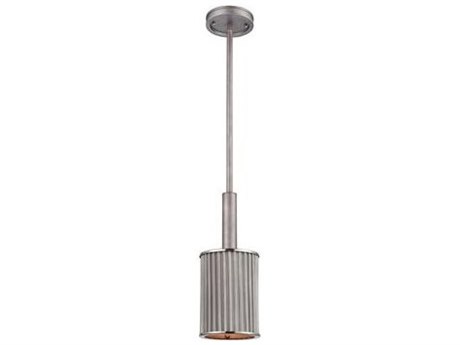 Elk Home Corrugated Steel 1-Light Weathered Zinc Polished Nickel Silver Cylinder Mini Pendant