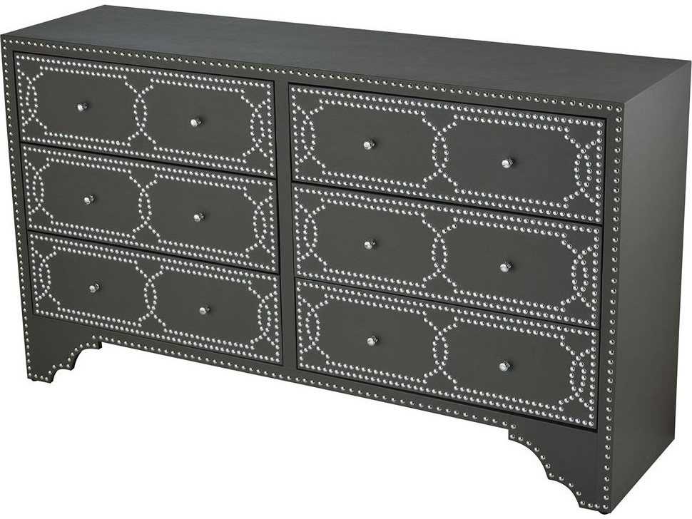 Elk Home Grey Faux Leather Chrome Nail Head Six Drawer