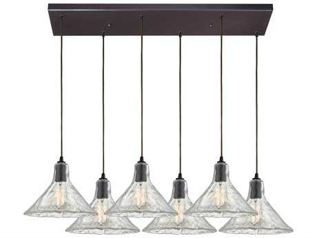 Elk Home Hand Formed Glass 6-Light Oil Rubbed Bronze Bowl Island Pendant