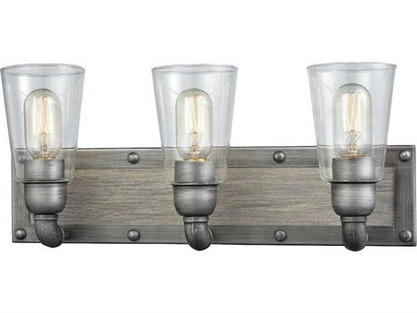 Elk Home Platform 3-Light Weathered Zinc Gray Glass Vanity Light