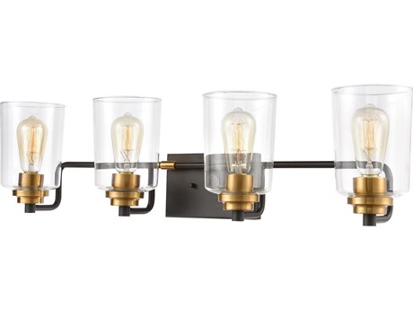 Elk Home Robins 4-Light Matte Black Brushed Brass Clear Glass Vanity Light
