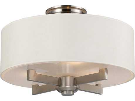 Elk Home Seven Springs 3-Light Satin Nickel Glass Drum Semi Flush Mount