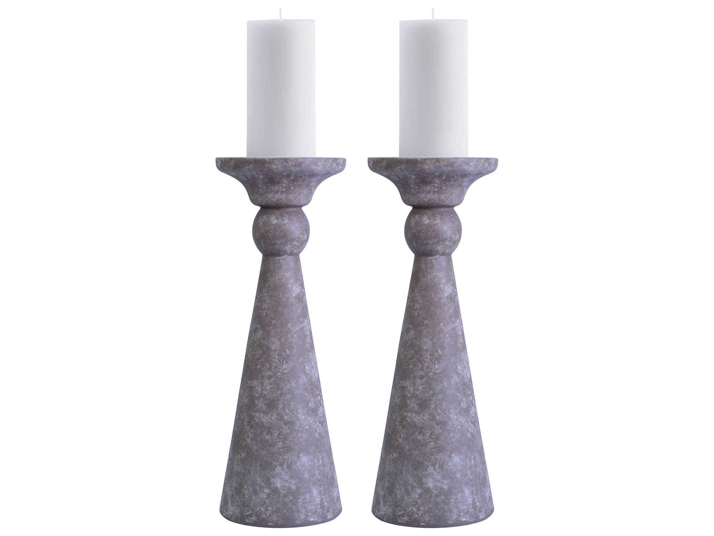 grey candlestick holders
