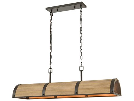 Elk Home Wooden Barrel 4-Light Oil Rubbed Bronze Natural Wood Island Pendant