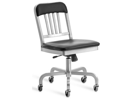 Emeco Navy Black Leather Swivel Computer Office Chair
