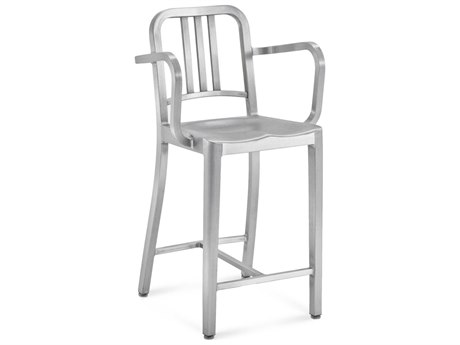 Emeco Navy Brushed Aluminum Counter Stool