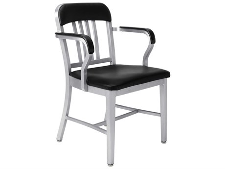 Emeco Navy Leather Black Upholstered Arm Dining Chair