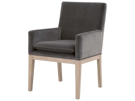 Luxecor Respite Oak Wood Gray Upholstered Arm Dining Chair