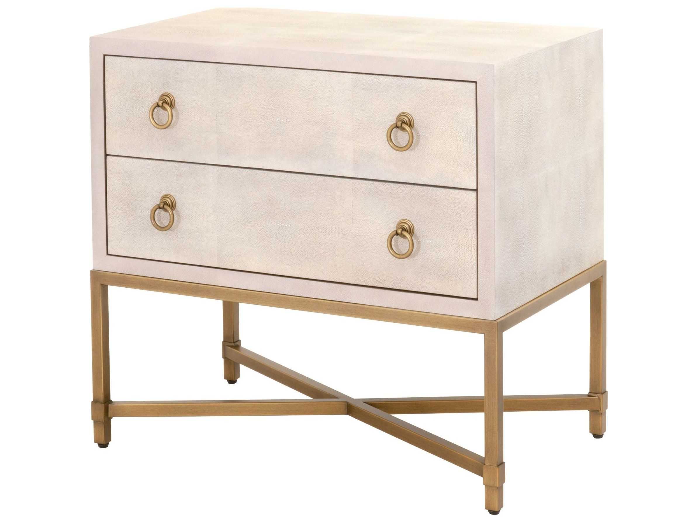 Essentials For Living Traditions Strand White Shagreen Brushed Gold Two Drawer Nightstand Esl6121whtshggld