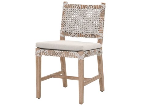 Essentials for Living Woven Costa Mahogany Wood Gray Upholstered Side Dining Chair Set of 2