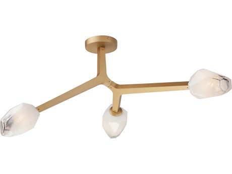 ET2 Blossom 3-Light Natural Aged Brass Glass LED Geometric Semi Flush Mount
