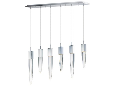 ET2 Quartz 6-Light Polished Chrome Clear Crystal Glass Linear Island Pendant