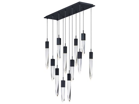 ET2 Quartz 12-Light Black Clear Crystal Glass Linear Tiered Island Pendant