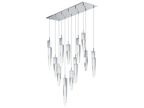 ET2 Quartz 12-Light Polished Chrome Clear Crystal Glass Linear Tiered Island Pendant