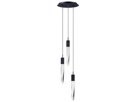 ET2 Quartz 3-Light Black Clear Crystal Glass Tiered Pendant