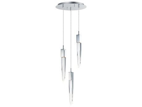 ET2 Quartz 3-Light Polished Chrome Clear Crystal Glass Tiered Pendant