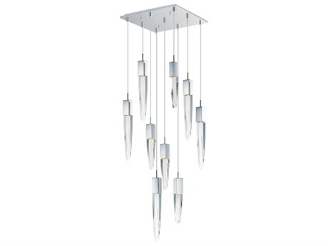 ET2 Quartz 9-Light Polished Chrome Clear Crystal Glass Tiered Pendant