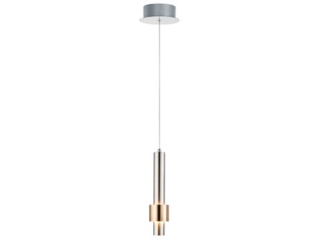 ET 1-Light Satin Nickel Brass LED Cylinder Geometric Mini Pendant