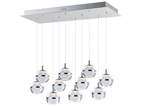 ET2 Swank 10-Light Polished Chrome LED Globe Linear Island Pendant