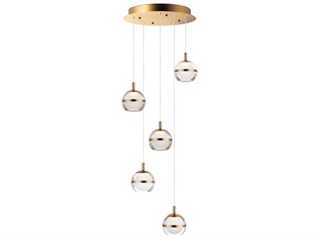 ET2 Swank 5-Light Natural Aged Brass LED Globe Tiered Pendant
