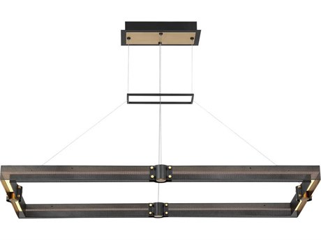 Eurofase Admiral 1-Light Matte Black Gold Painting Glass LED Geometric Linear Island Pendant