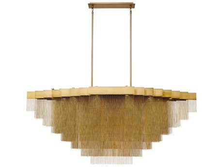 Eurofase Bloomfield 28-Light Antique Brush Gold Glass LED Geometric Linear Island Pendant