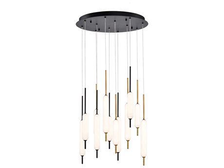 Eurofase Cumberland 12-Light Antique Brass Black Satin Nickel Glass LED Pendant