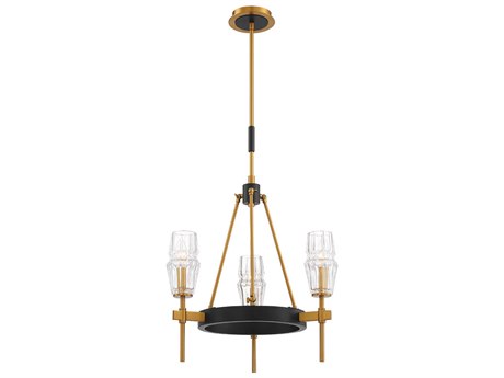 Eurofase Gladstone 3-Light Antique Brass Black Glass Chandelier