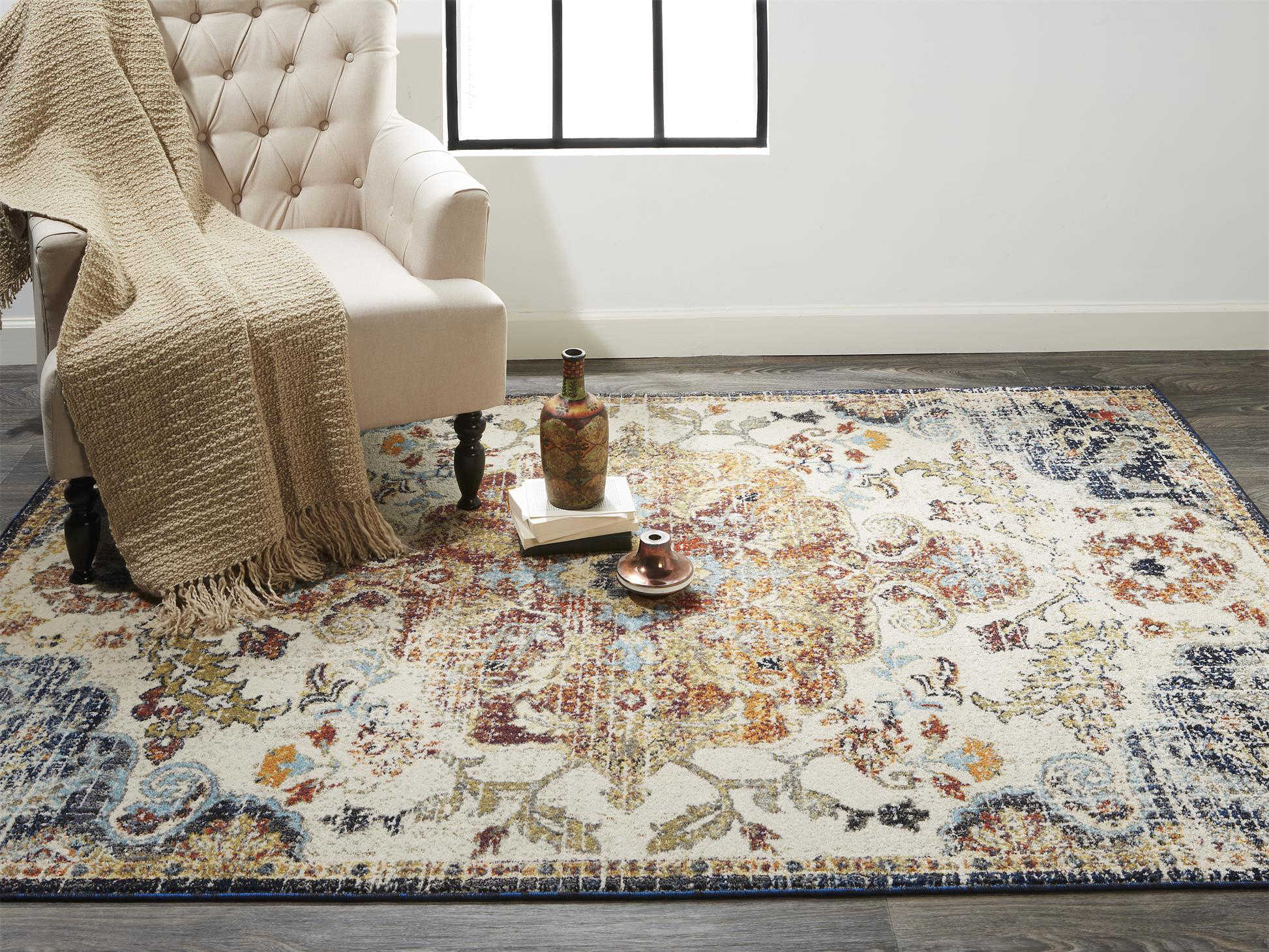 Feizy Rugs Bellini Blue / Red Rectangular Round Area Rug FZI3138BLUERED