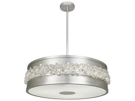 Fine Art Handcrafted Lighting Arctic Halo 3-Light Platinized Silver Leaf Crystal Glass Drum Pendant