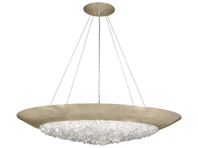 Fine Art Handcrafted Lighting Arctic Halo 3-Light Champagne Tinted Gold Leaf Crystal Glass Bowl Pendant