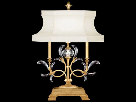 Fine Art Handcrafted Lighting Beveled Arcs Gold Leaf Crystal Buffet Lamp