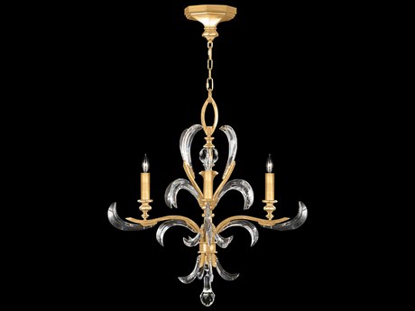 Fine Art Handcrafted Lighting Beveled Arcs 4-Light Gold Leaf Crystal Candelabra Chandelier