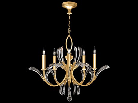 Fine Art Handcrafted Lighting Beveled Arcs 5-Light Gold Leaf Crystal Candelabra Chandelier