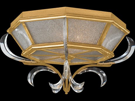 Fine Art Handcrafted Lighting Beveled Arcs 2-Light Gold Leaf Crystal Bowl Flush Mount