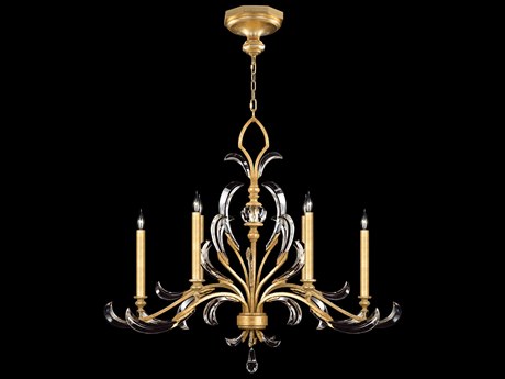 Fine Art Handcrafted Lighting Beveled Arcs 6-Light Gold Leaf Crystal Island Pendant