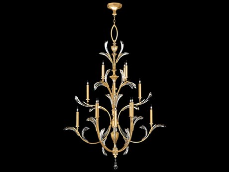 Fine Art Handcrafted Lighting Beveled Arcs 16-Light6-Light Gold Leaf Crystal Candelabra Chandelier