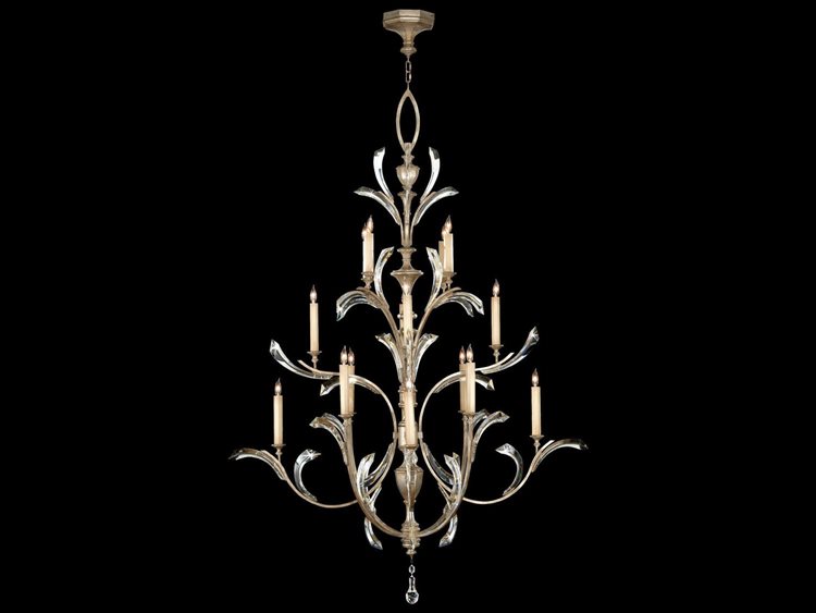 Fine Art Handcrafted Lighting Beveled Arcs 16-Light Silver Crystal Candelabra Tiered Chandelier