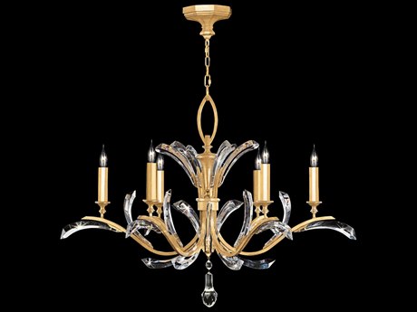 Fine Art Handcrafted Lighting Beveled Arcs 6-Light Gold Leaf Crystal Candelabra Tiered Chandelier